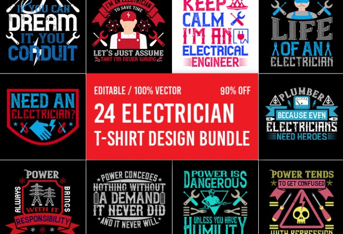 Electrician T-shirt Design Bundle