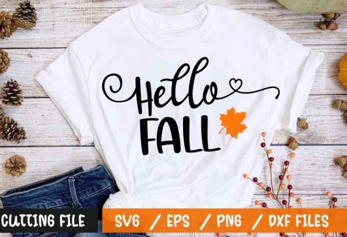 Hello Fall t-shirt design — EPS, SVG, DXF commercial use t-shirt design