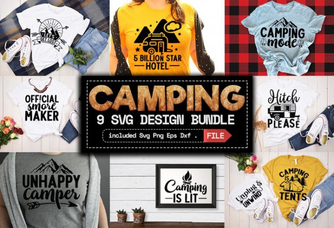 Camping SVG Bundle, Bundle Camper Svg, Adventure Svg Bundle — EPS, SVG, PNG, DXF commercial use t-shirt design