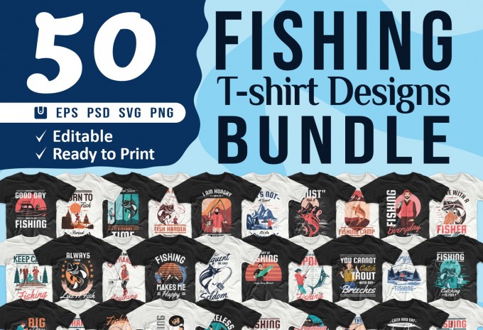 Fishing t-shirt designs bundle vector packs