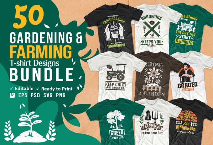 Gardening t-shirt designs bundle vector packs