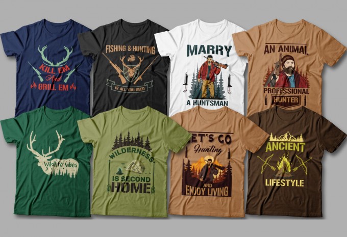 Hunting t shirt designs bundle, Hunter t-shirt design vector packs, Outdoor, adventure, design preview 3