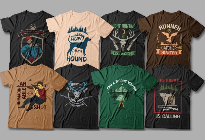 Hunting t shirt designs bundle, Hunter t-shirt design vector packs, Outdoor, adventure, design preview 4