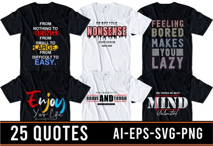 25 motivational quotes t shirt design bundle