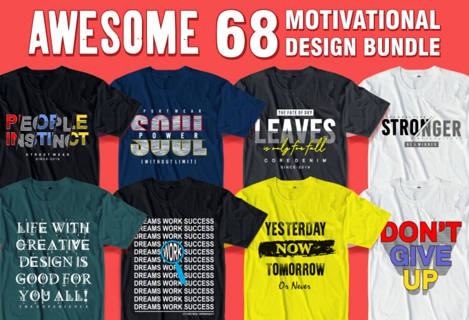 68 motivational quotes t shirt design bundle