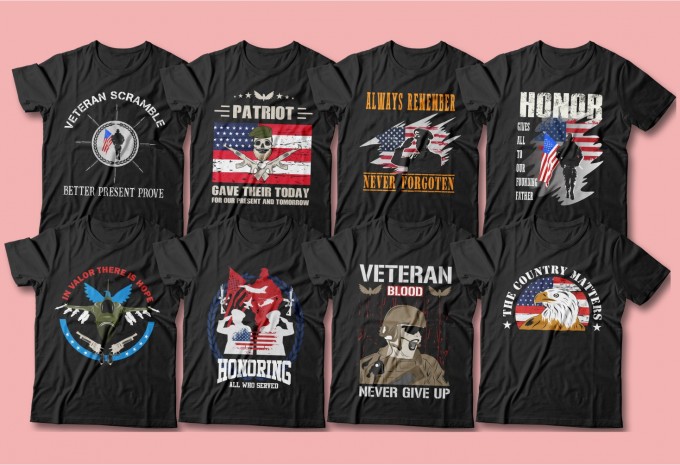 81 American veteran t-shirt designs bundle, Army, War, Military, design preview 5