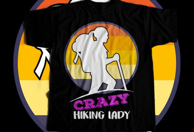 Crazy hiking lady T-shirt Design — PNG commercial use t-shirt design