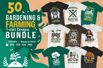 Gardening t-shirt designs bundle vector packs