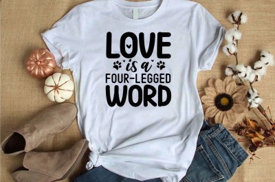Love is a FOUR-LEGGED word cat t-shirt design for commercial use