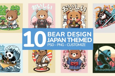 Bear Japan Themed Design For Kids Apparels and Merch